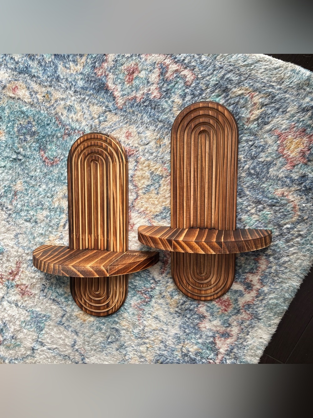 NEW Set of 2 Boho Arched Wood Floating Shelves